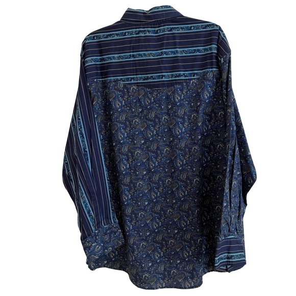 VTG Express Rider 2XL Western Pearl Snap Shirt Blue Paisley Stripe Split Panel - Picture 5 of 9